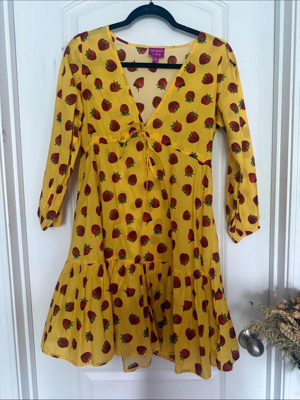 J. Crew Yellow Mini Dress with Red Strawberry Print